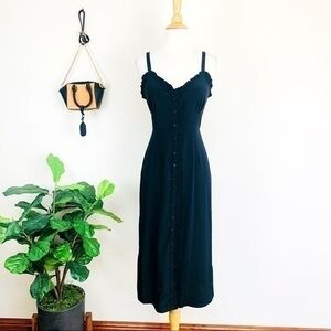 💋Topshop  black ruffle button front midi dress size 6